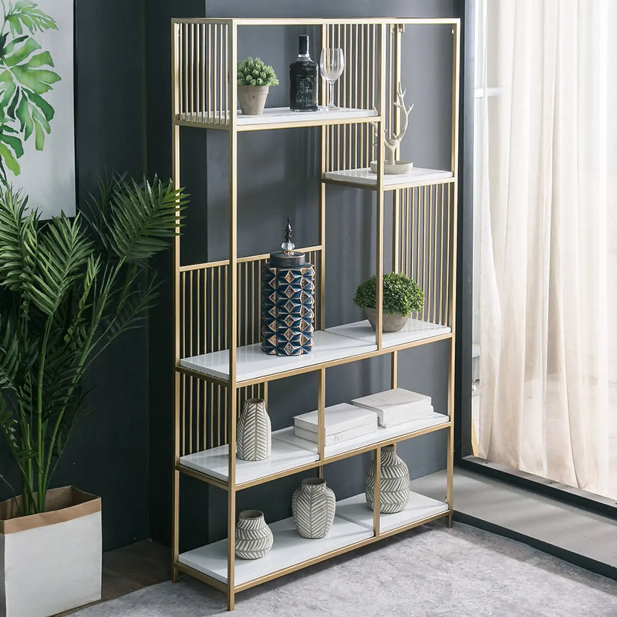 Simple Open Back White Vertical Display Bookshelf Image - 1