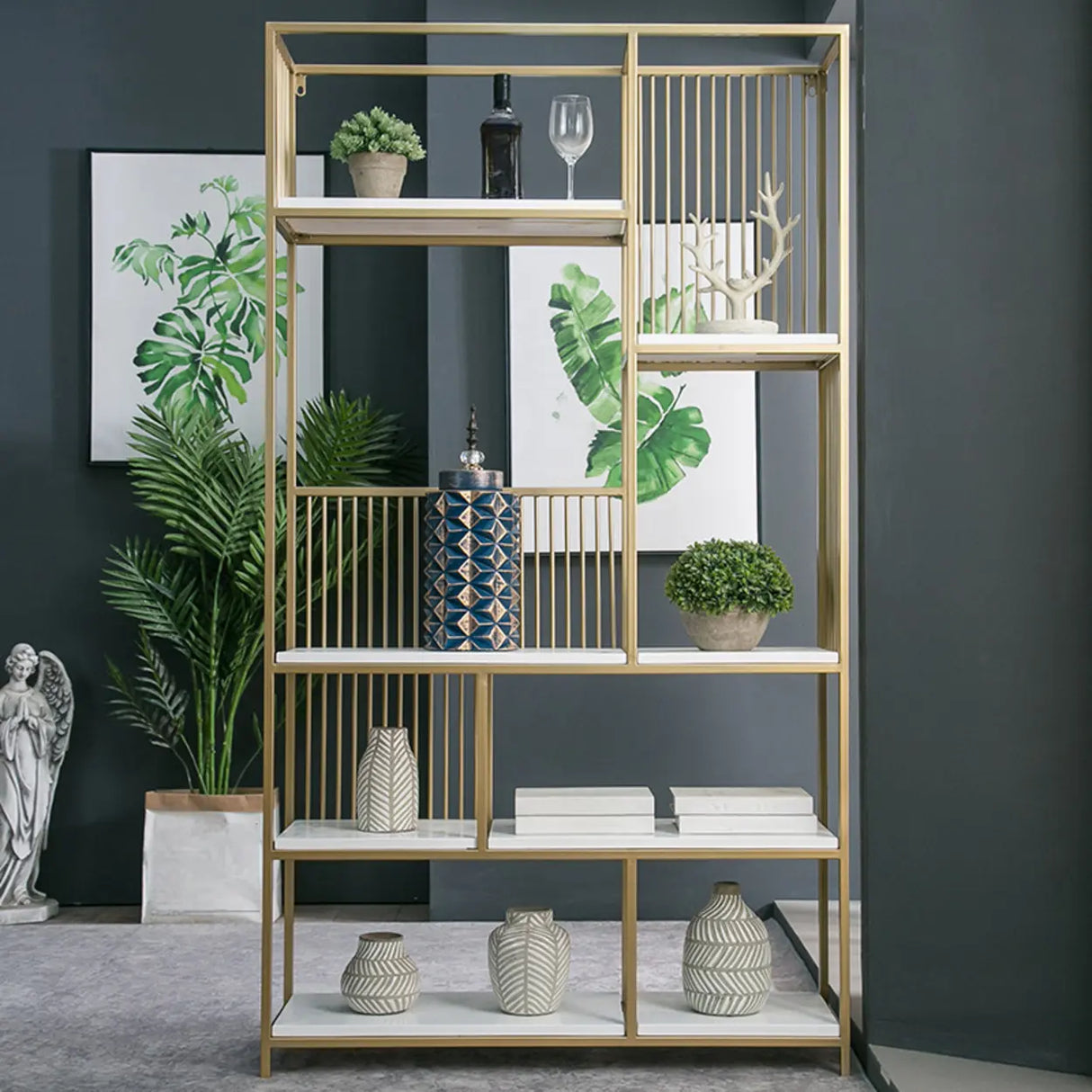 Simple Open Back White Vertical Display Bookshelf Image - 3