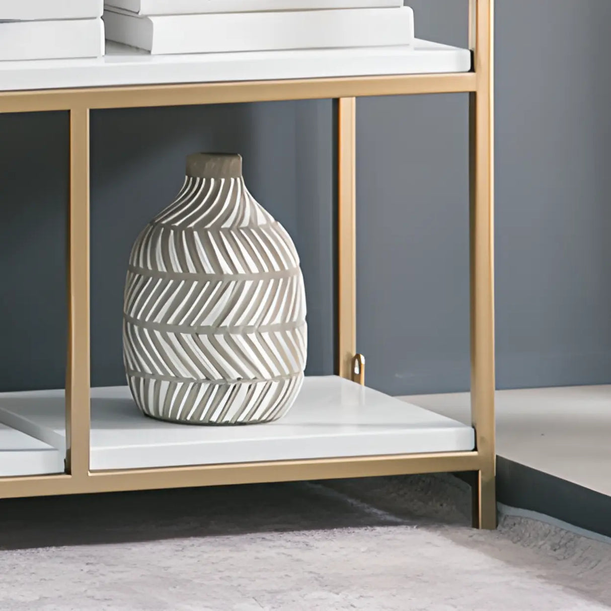 Simple Open Back White Vertical Display Bookshelf Image - 4