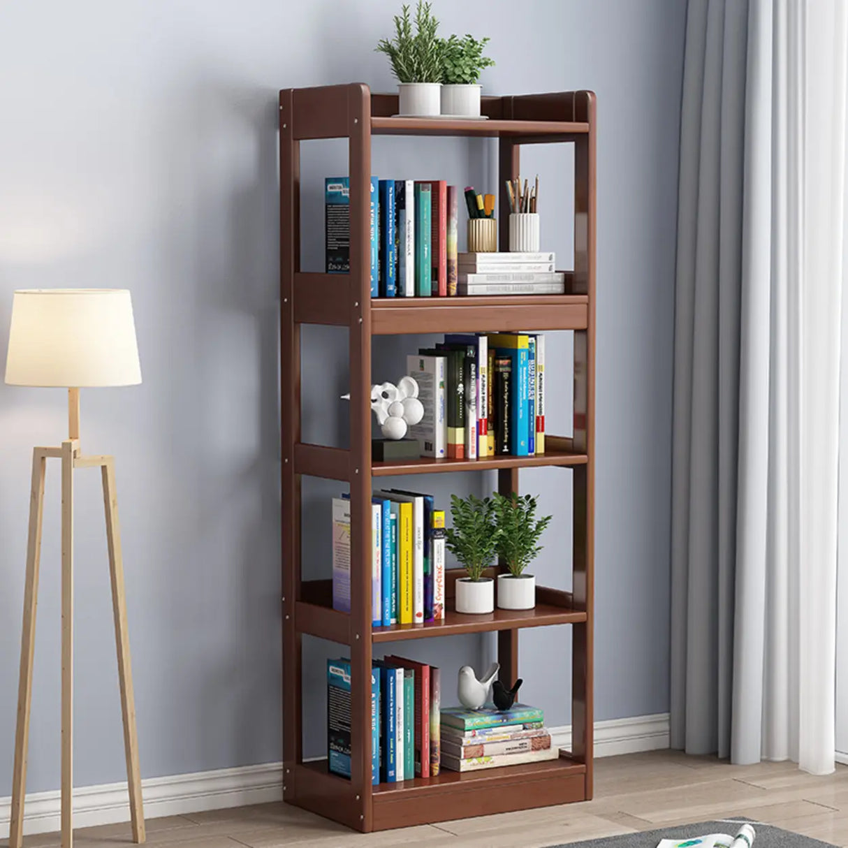 Simple Open-Back Wood Natural Finish Display Bookshelf Image - 12