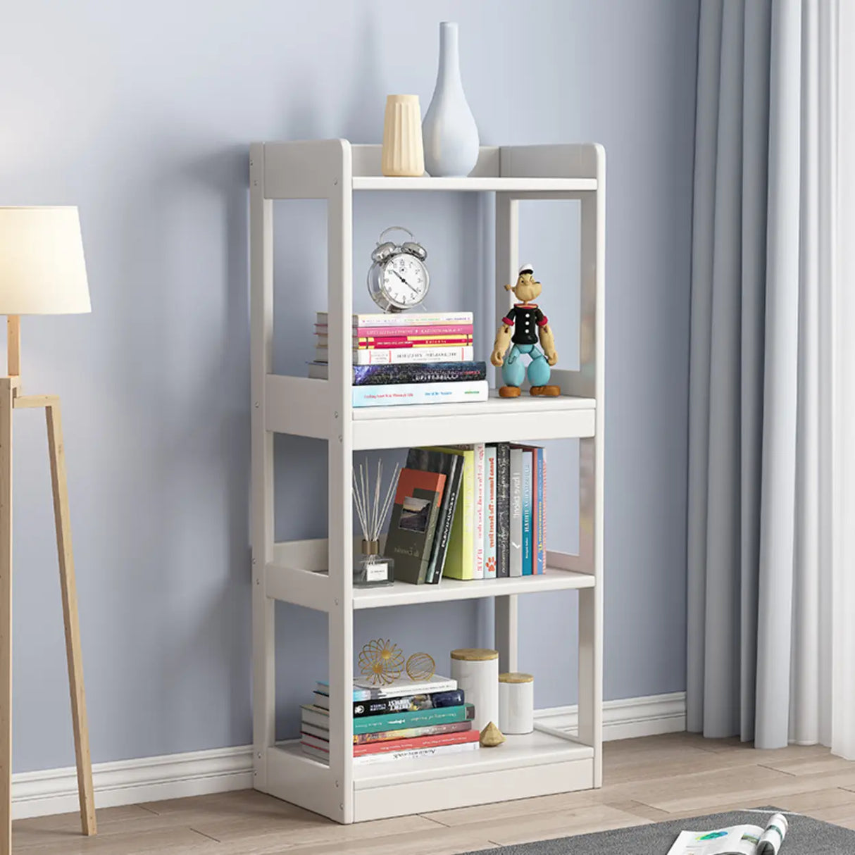 Simple Open-Back Wood Natural Finish Display Bookshelf Image - 15