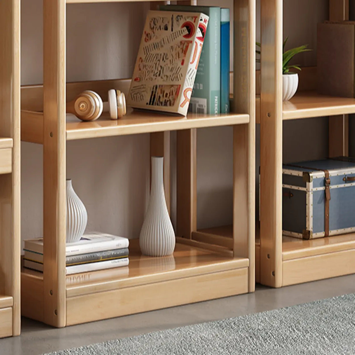Simple Open-Back Wood Natural Finish Display Bookshelf Image - 16