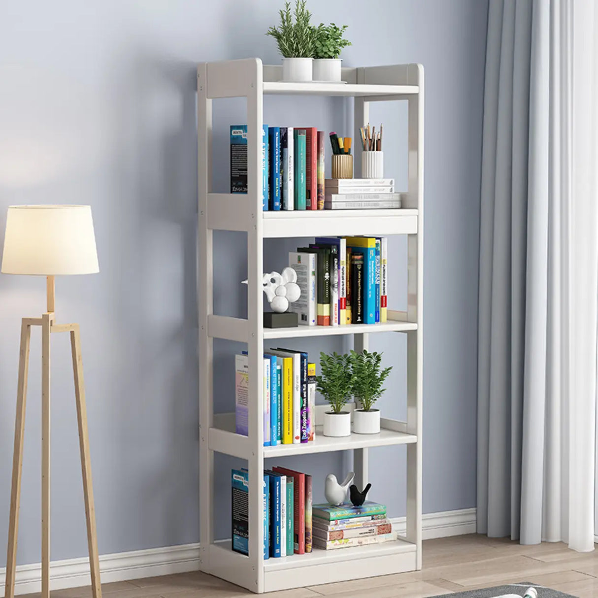 Simple Open-Back Wood Natural Finish Display Bookshelf Image - 17