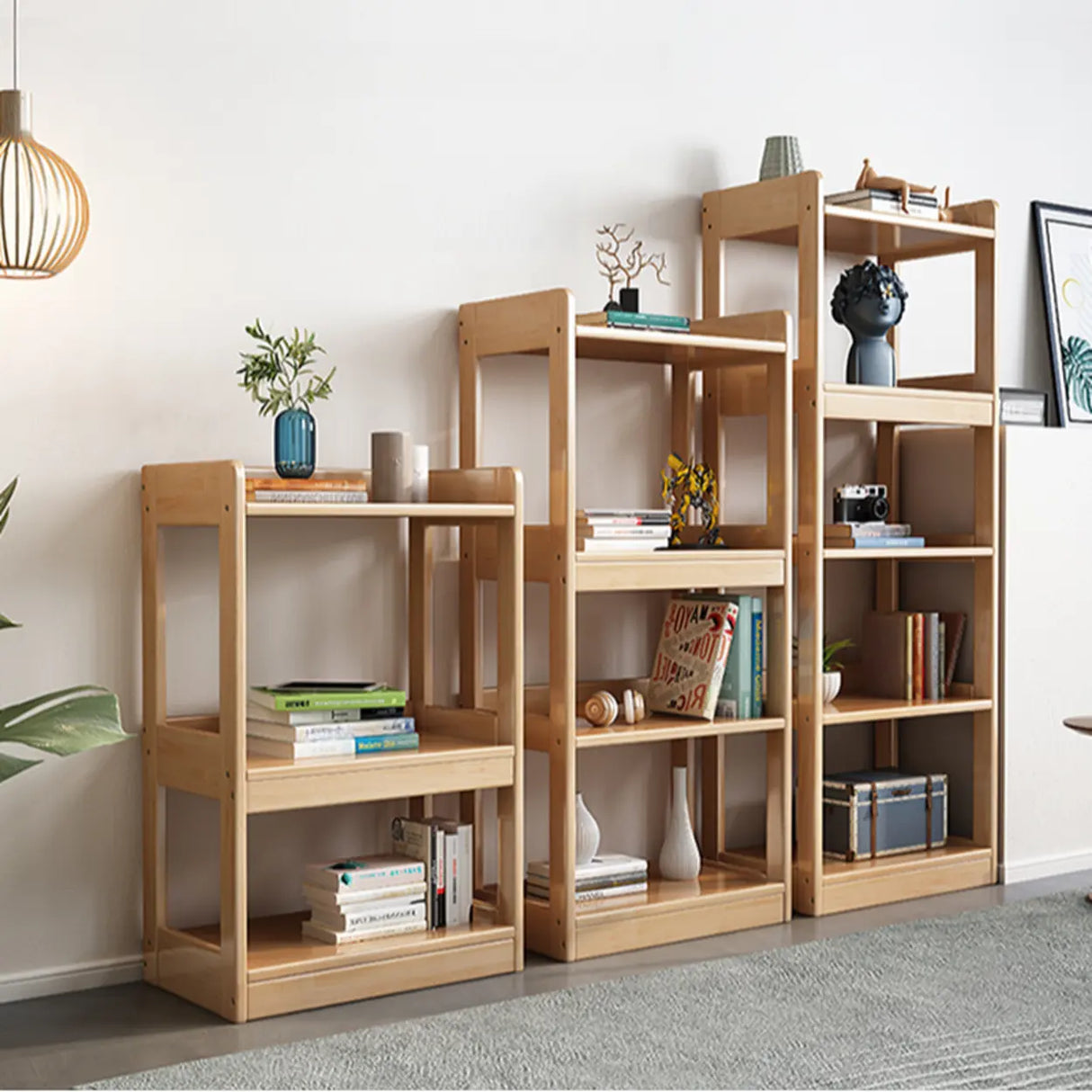 Simple Open-Back Wood Natural Finish Display Bookshelf Image - 1