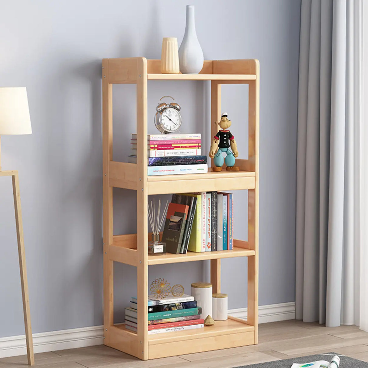 Simple Open-Back Wood Natural Finish Display Bookshelf Image - 3