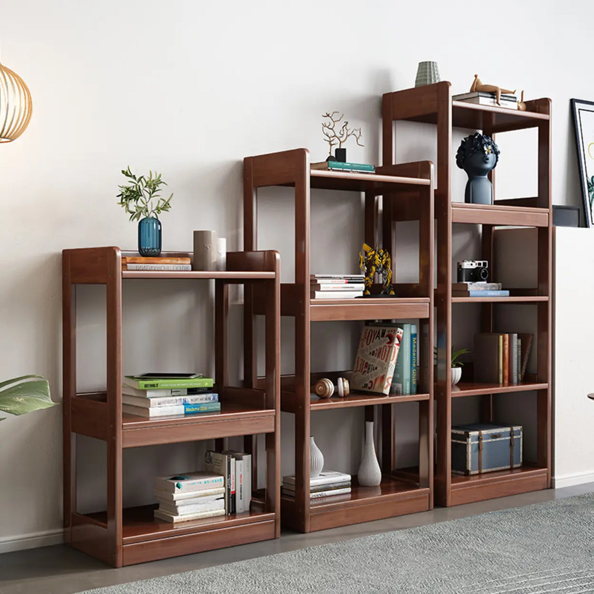 Simple Open-Back Wood Natural Finish Display Bookshelf Image - 4