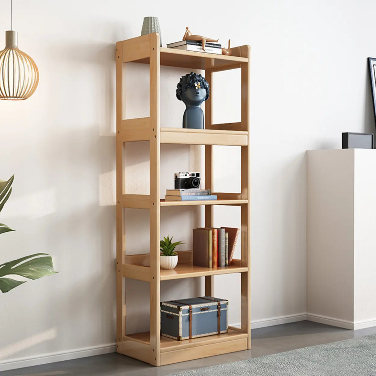 Simple Open-Back Wood Natural Finish Display Bookshelf Image - 8
