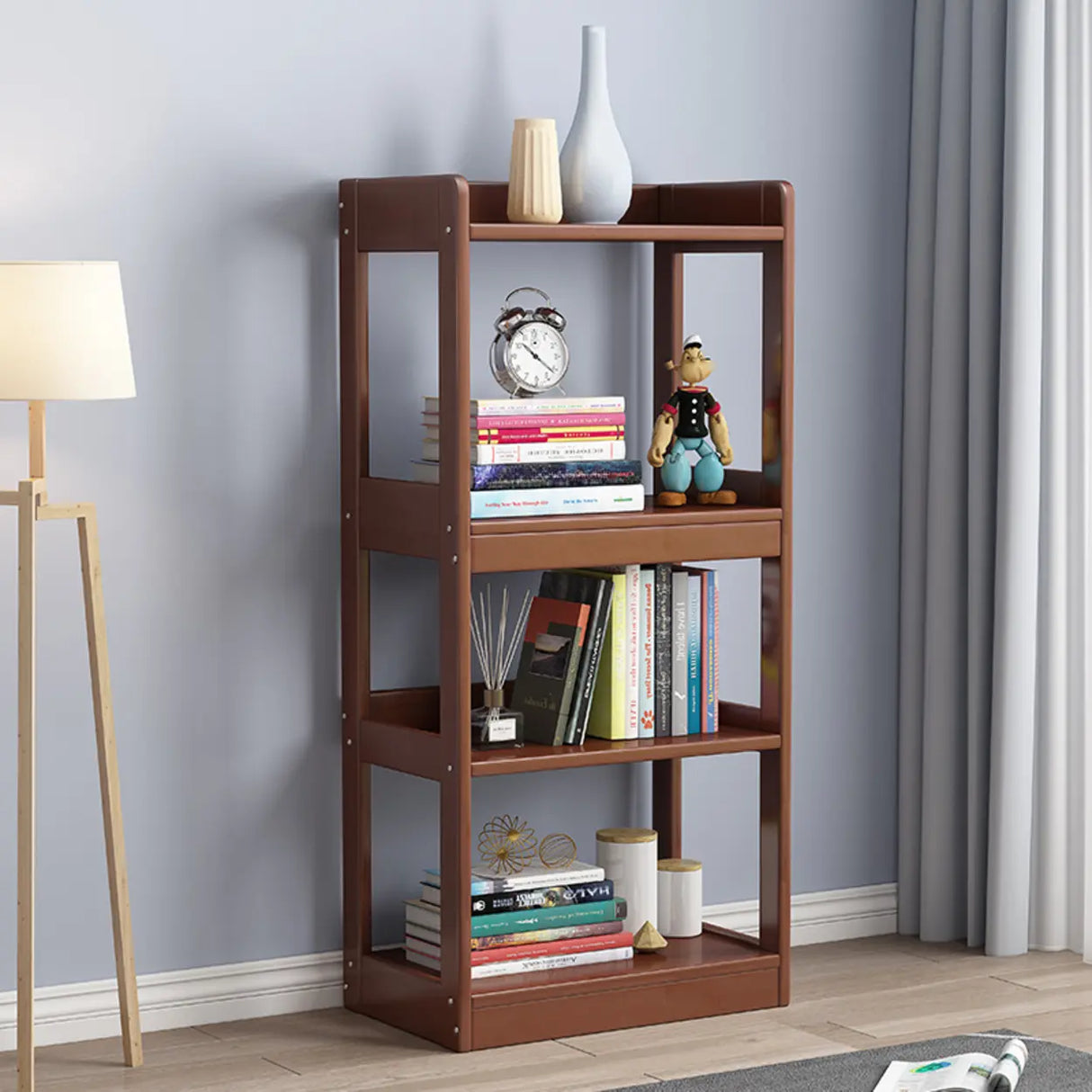Simple Open-Back Wood Natural Finish Display Bookshelf Image - 9