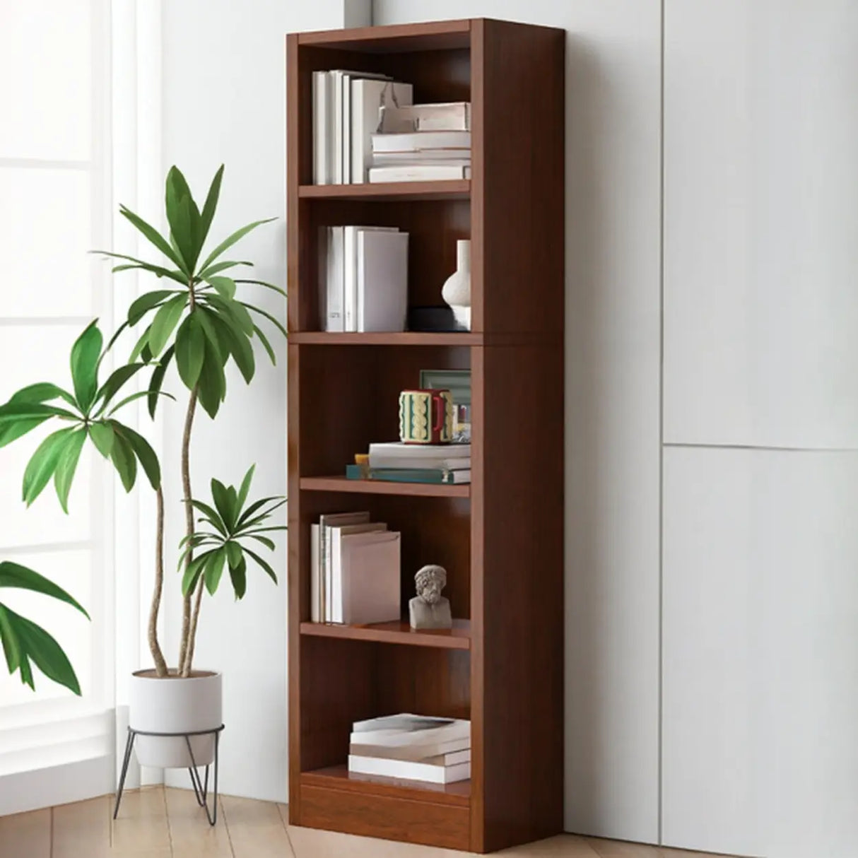 Simple Open Drawer Wood Narrow Bookcase White Image - 10