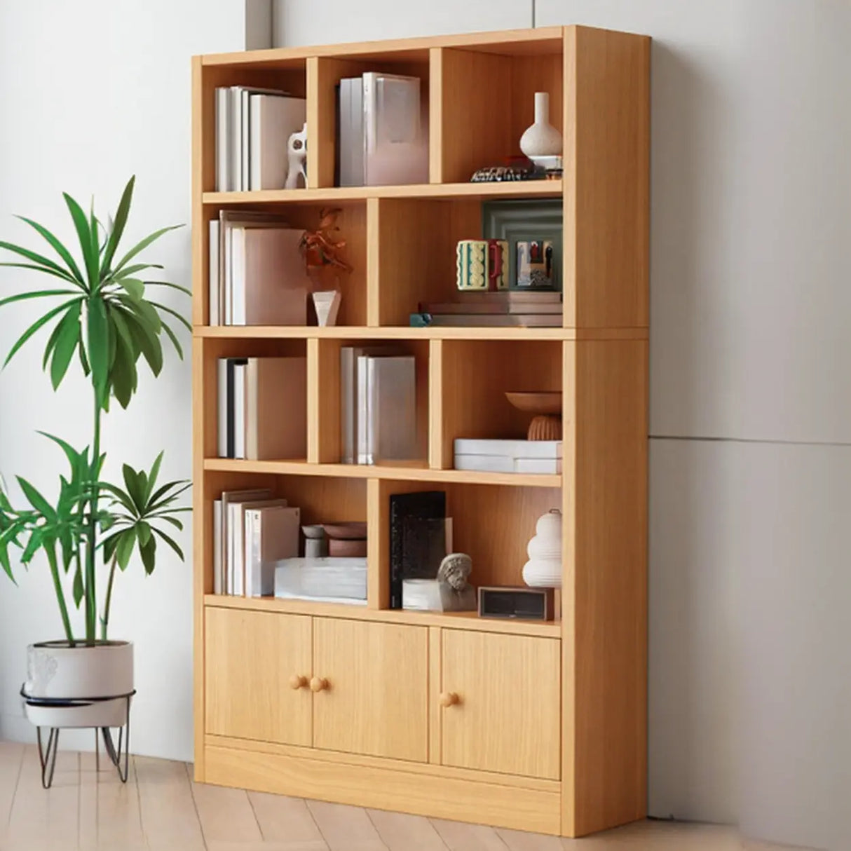 Simple Open Drawer Wood Narrow Bookcase White Image - 13