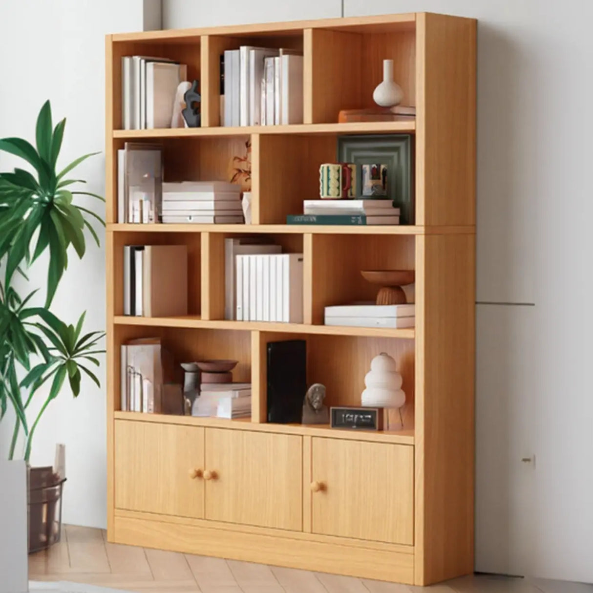 Simple Open Drawer Wood Narrow Bookcase White Image - 14
