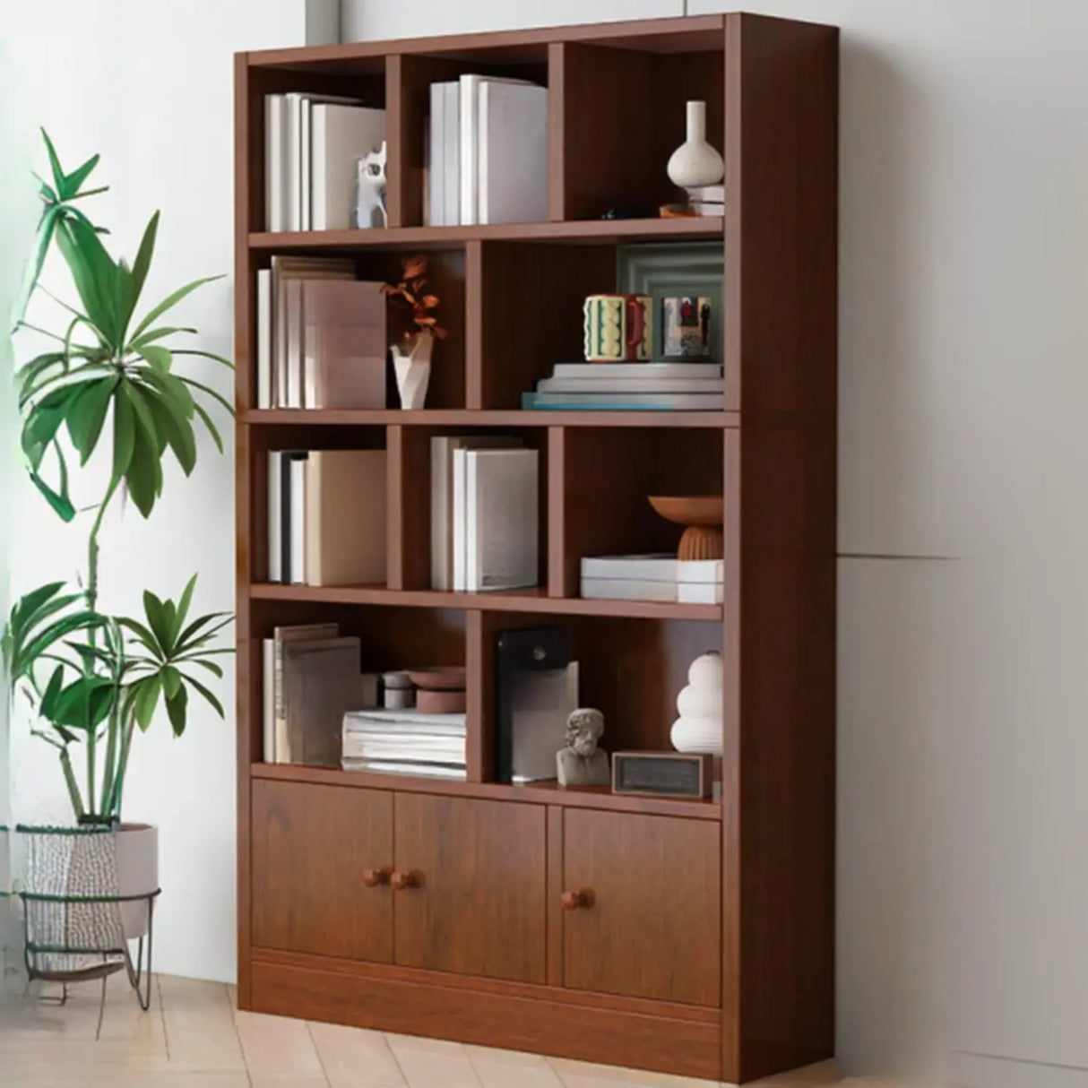 Simple Open Drawer Wood Narrow Bookcase White Image - 15