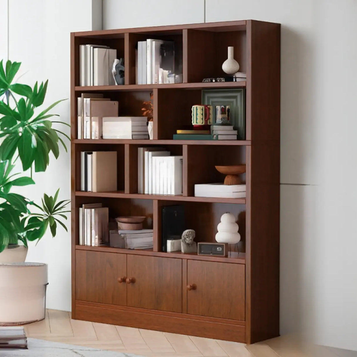 Simple Open Drawer Wood Narrow Bookcase White Image - 16