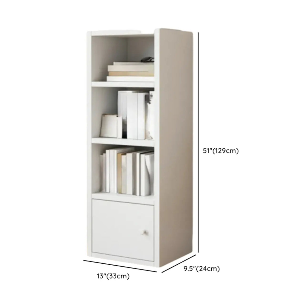 Simple Open Drawer Wood Narrow Bookcase White