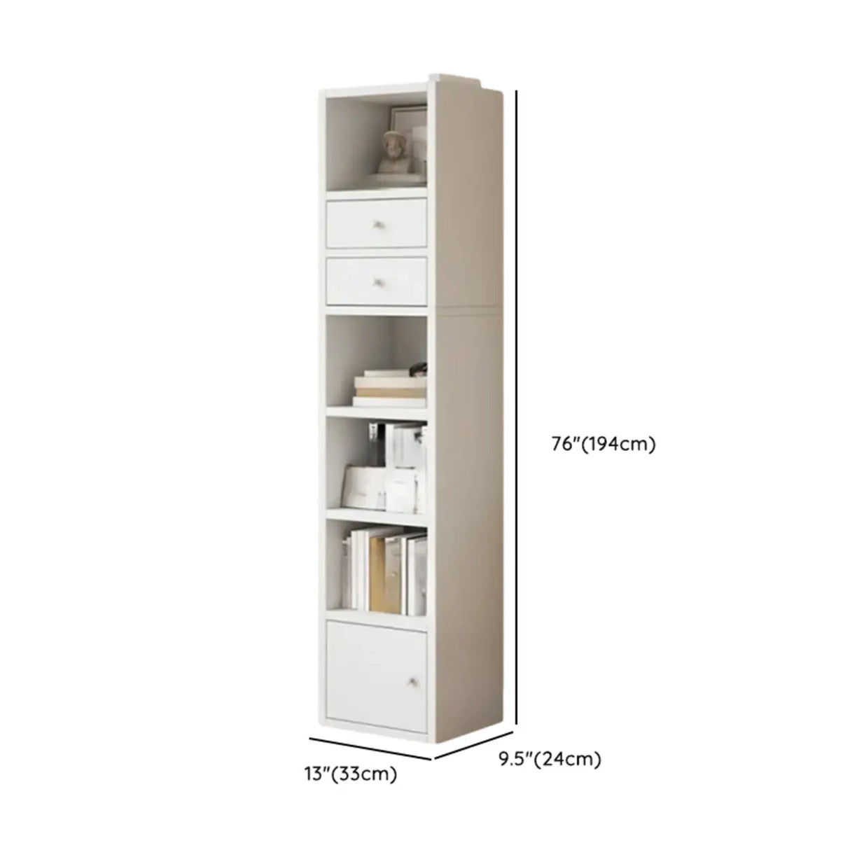 Simple Open Drawer Wood Narrow Bookcase White Image - 20