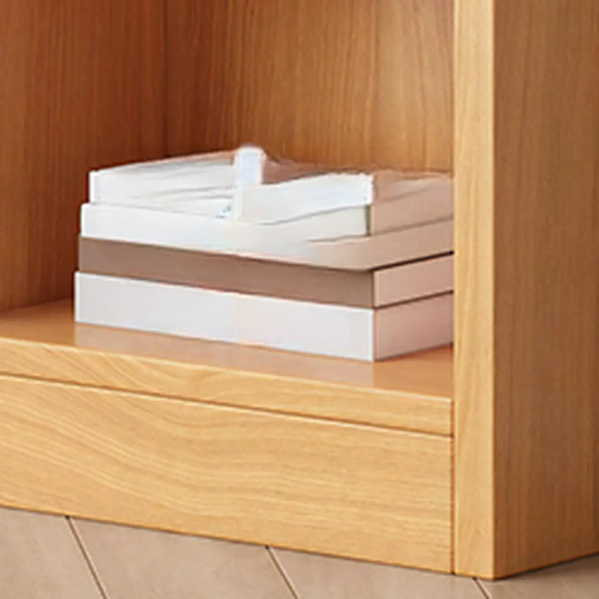 Simple Open Drawer Wood Narrow Bookcase White Image - 3