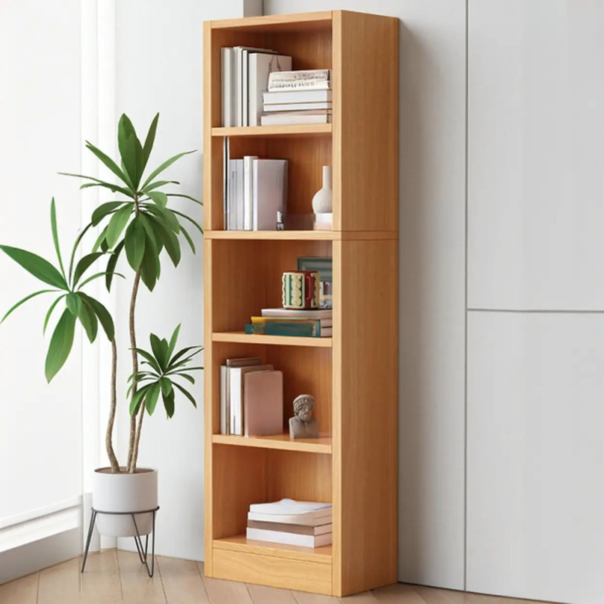 Simple Open Drawer Wood Narrow Bookcase White Image - 8