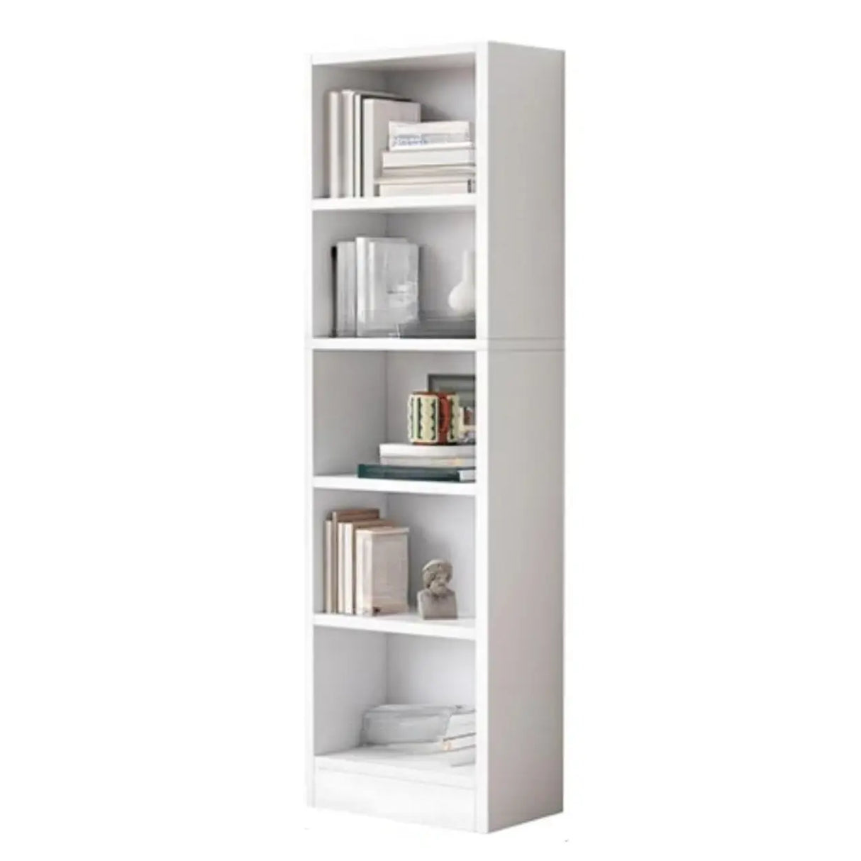 Simple Open Drawer Wood Narrow Bookcase White Image - 9
