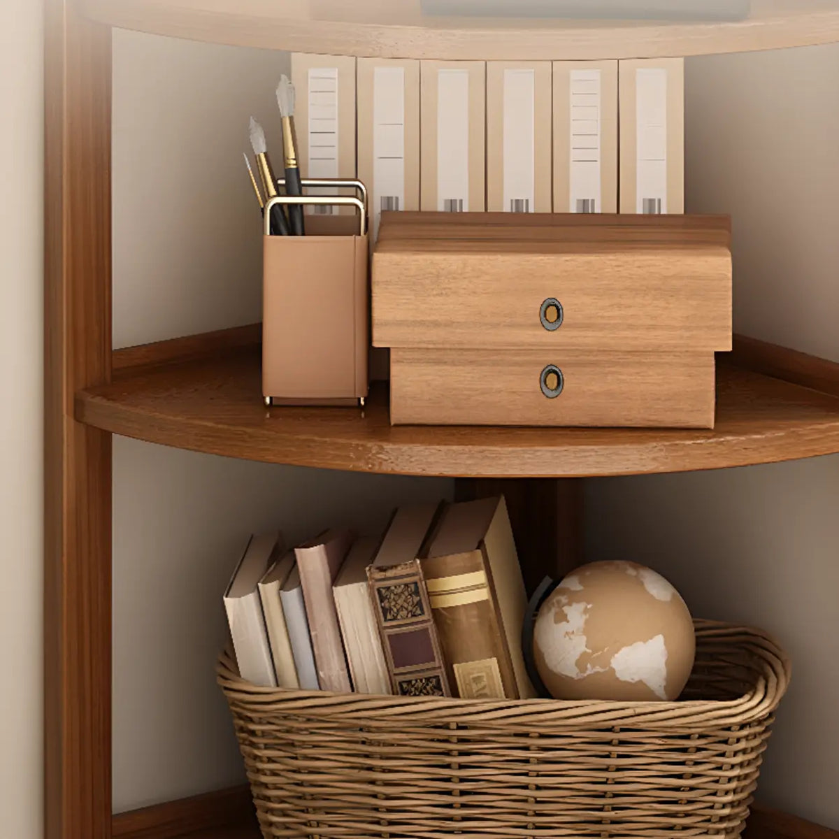 Simple Open Natural Bamboo Corner Shelf Stand Bookshelf Image - 12