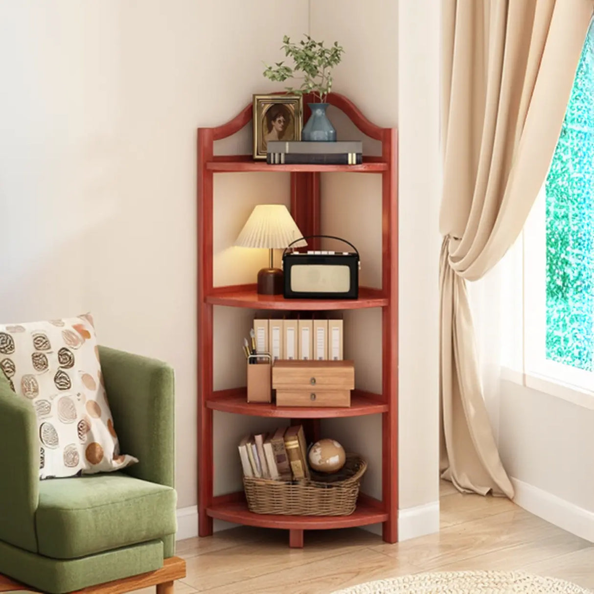 Simple Open Natural Wood Corner Shelf Stand Bookshelf Image - 13