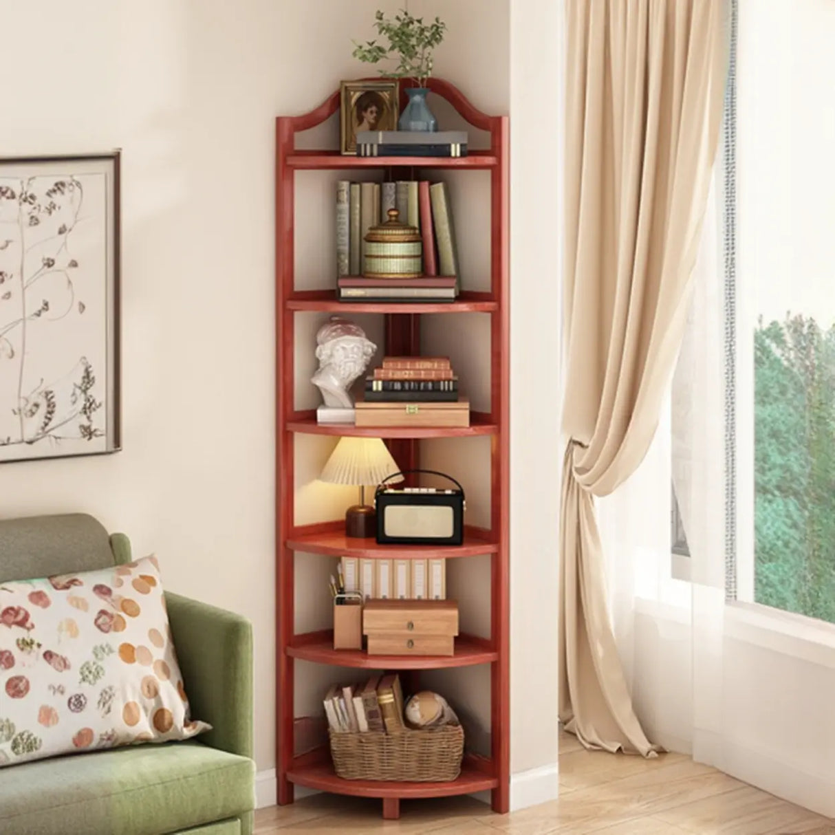 Simple Open Natural Wood Corner Shelf Stand Bookshelf Image - 14