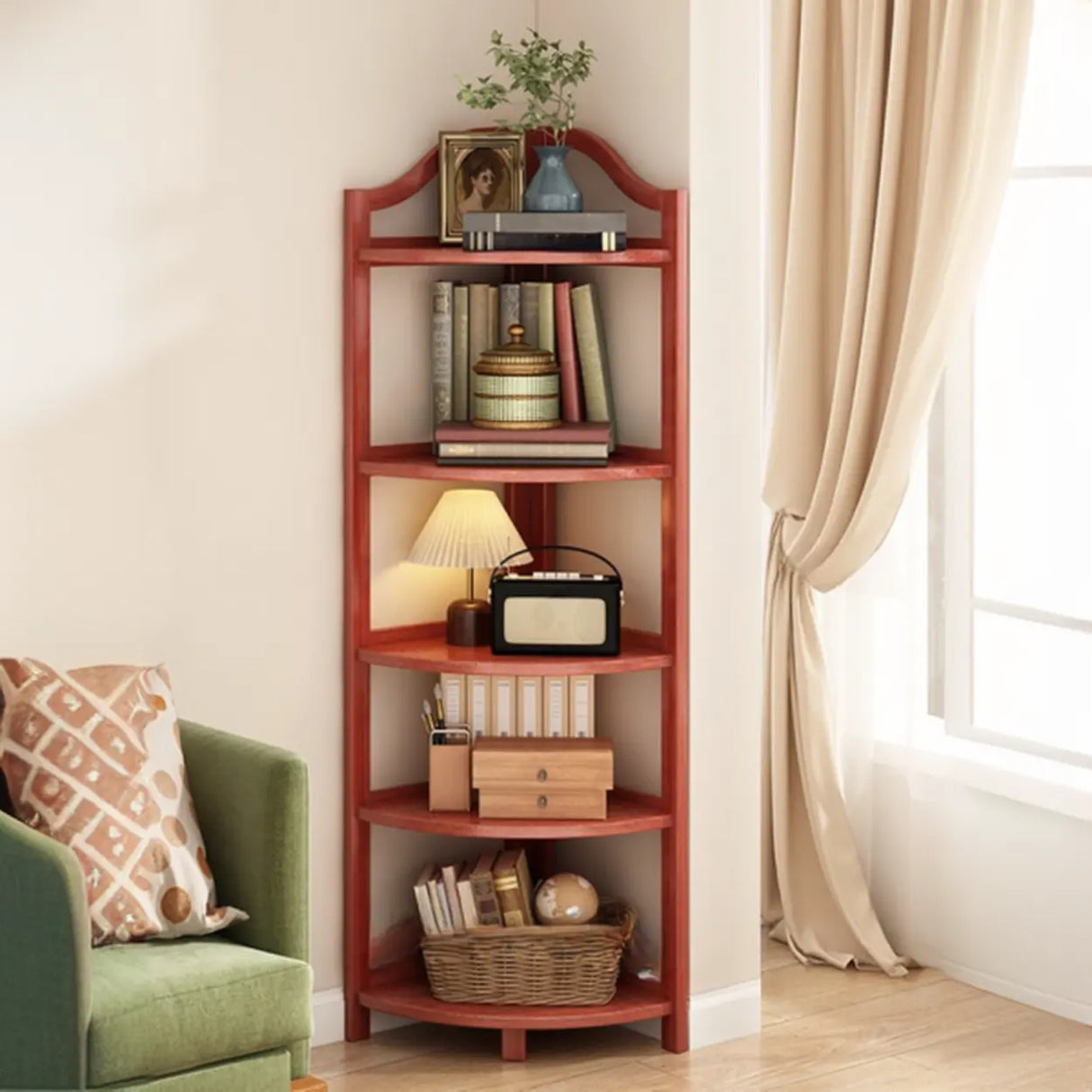 Simple Open Natural Wood Corner Shelf Stand Bookshelf Image - 15
