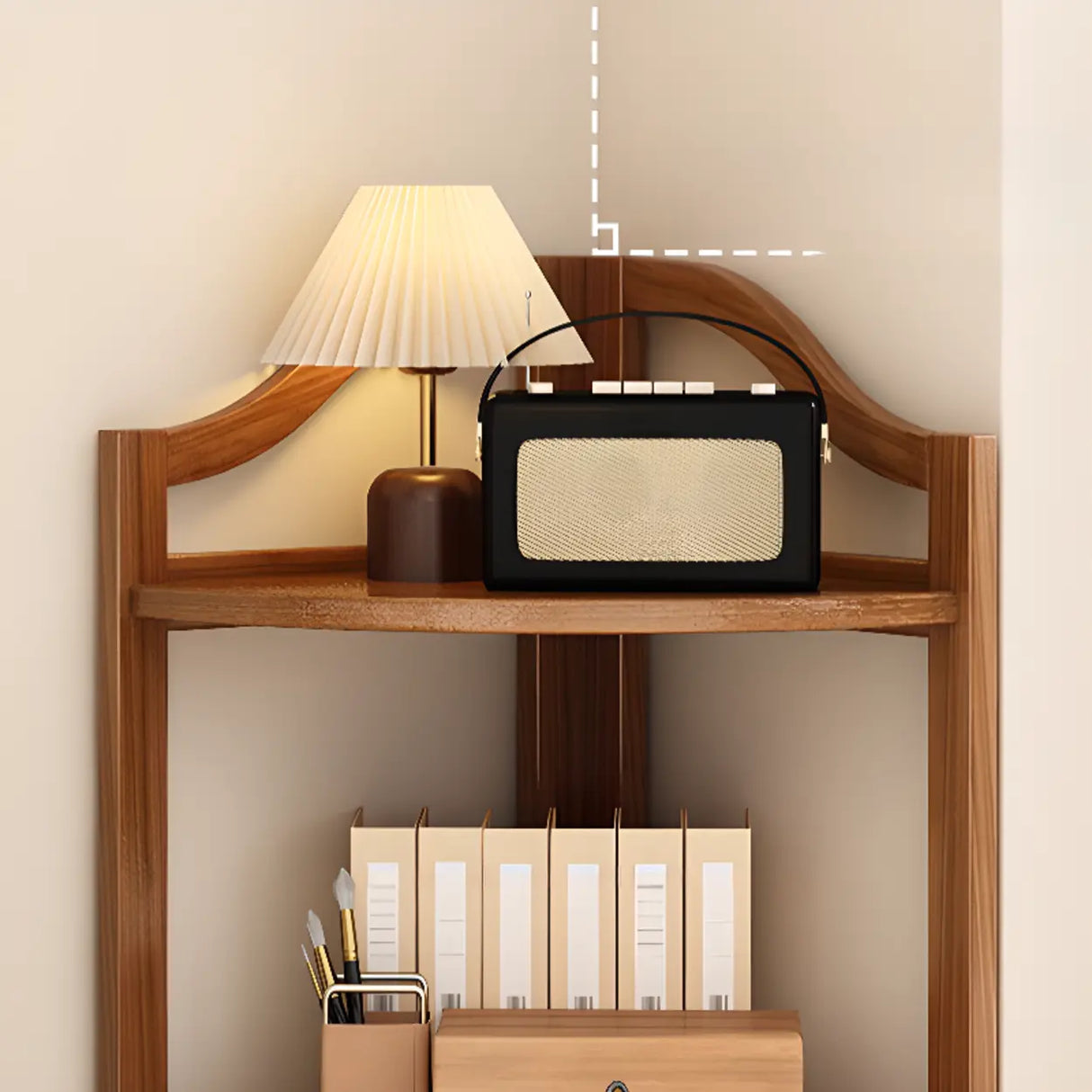 Simple Open Natural Wood Corner Shelf Stand Bookshelf Image - 16