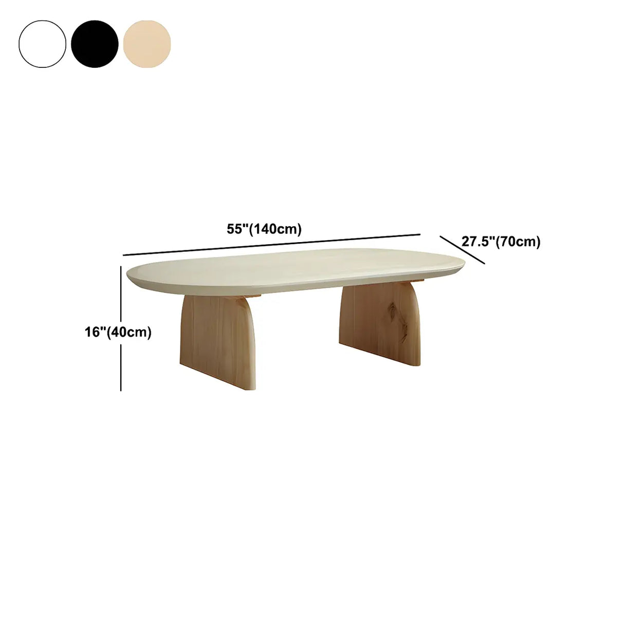 Simple Pine Wood Oval Top Sledge Base Coffee Table Image - 17