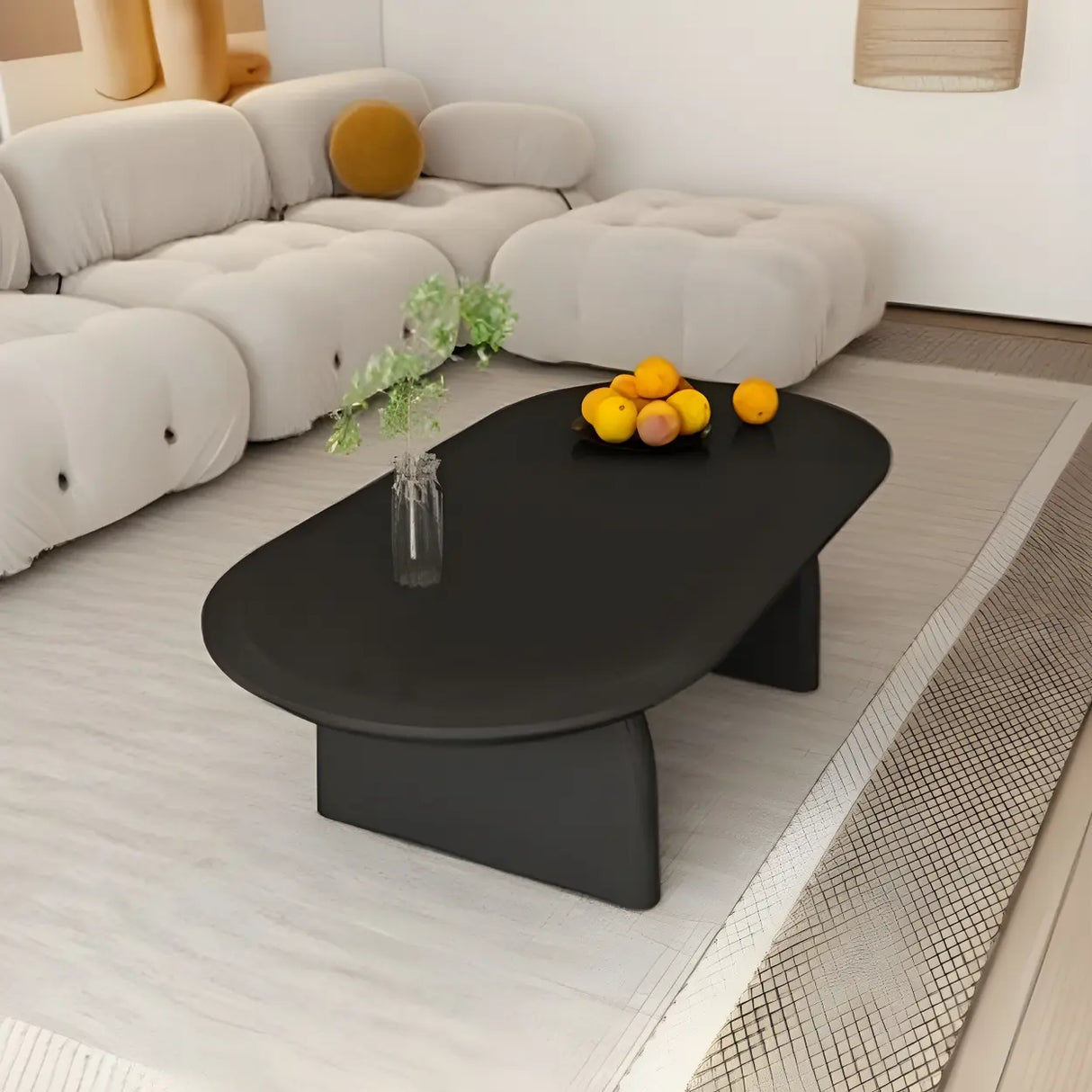 Simple Pine Wood Oval Top Sledge Base Coffee Table Image - 2