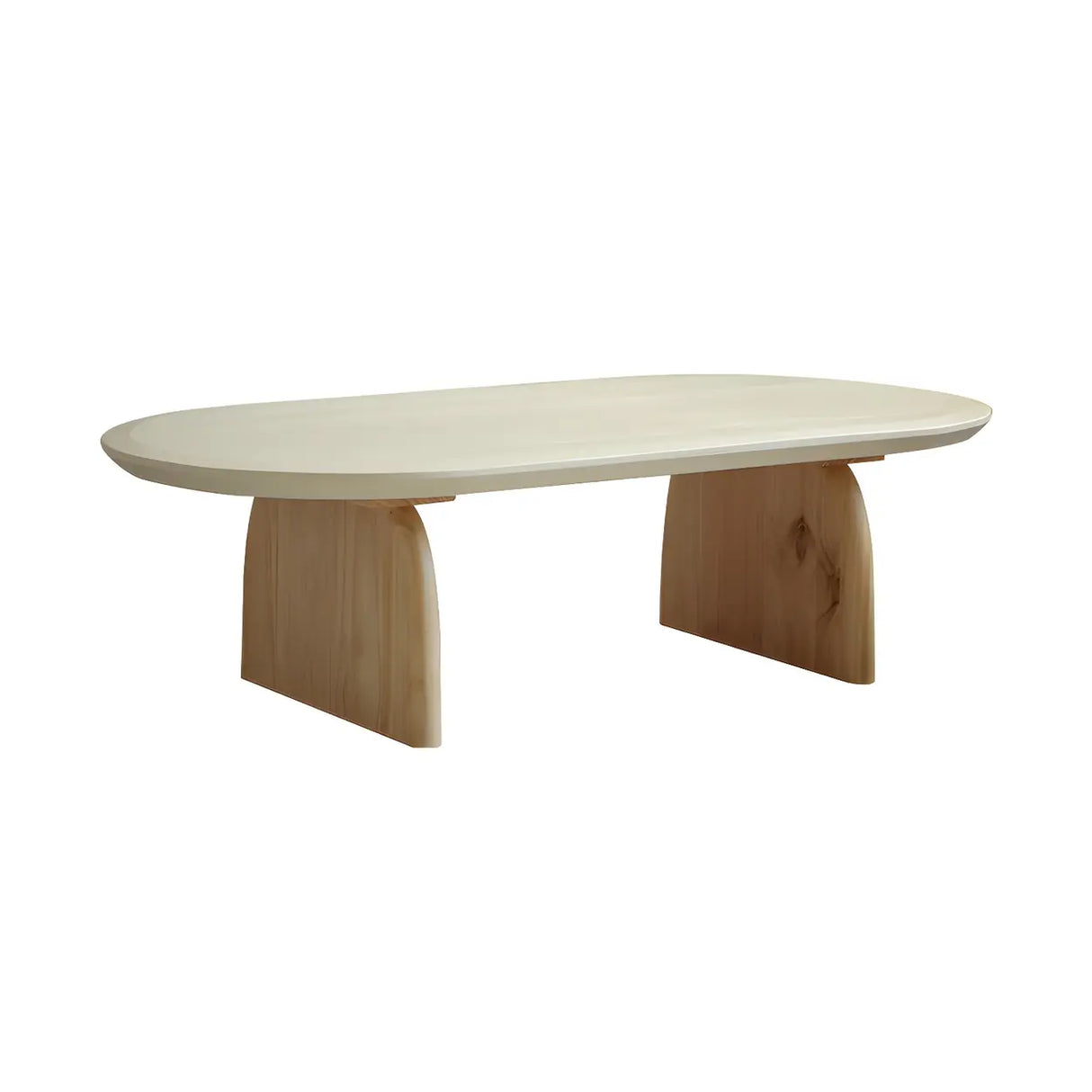 Simple Pine Wood Oval Top Sledge Base Coffee Table Image - 5