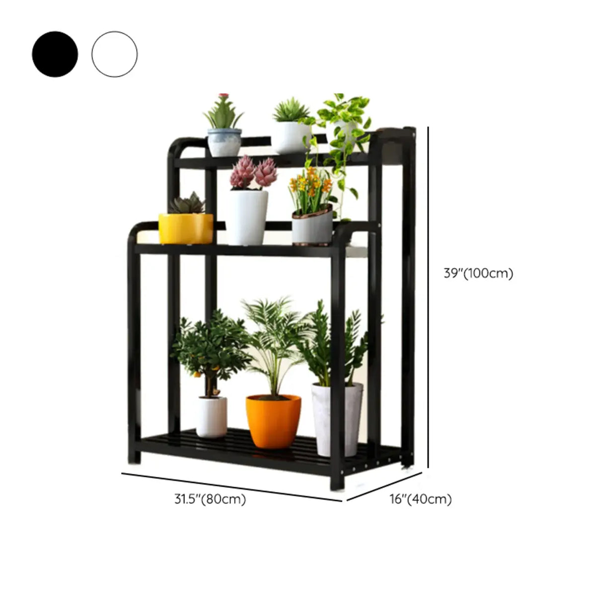 Simple Rectangle 3 Tiers Metal Sliding Plant Stand Black