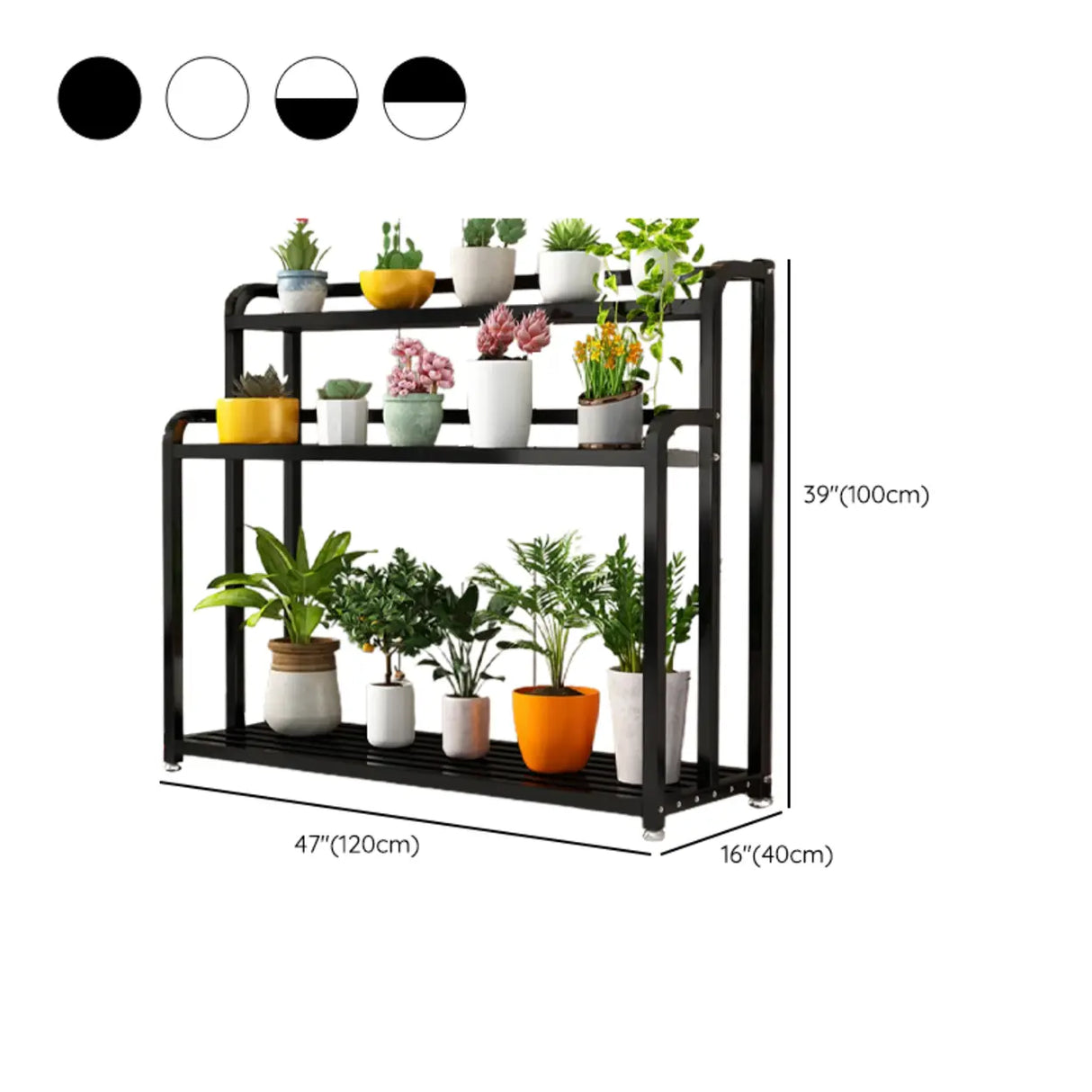 Simple Rectangle 3 Tiers Metal Sliding Plant Stand Black Image - 24