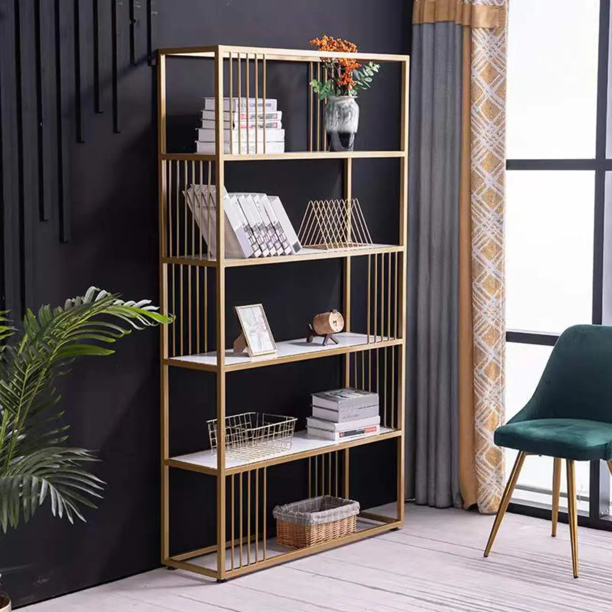 Simple Rectangle 5-Shelf Open Metal Display Bookcase Image - 1