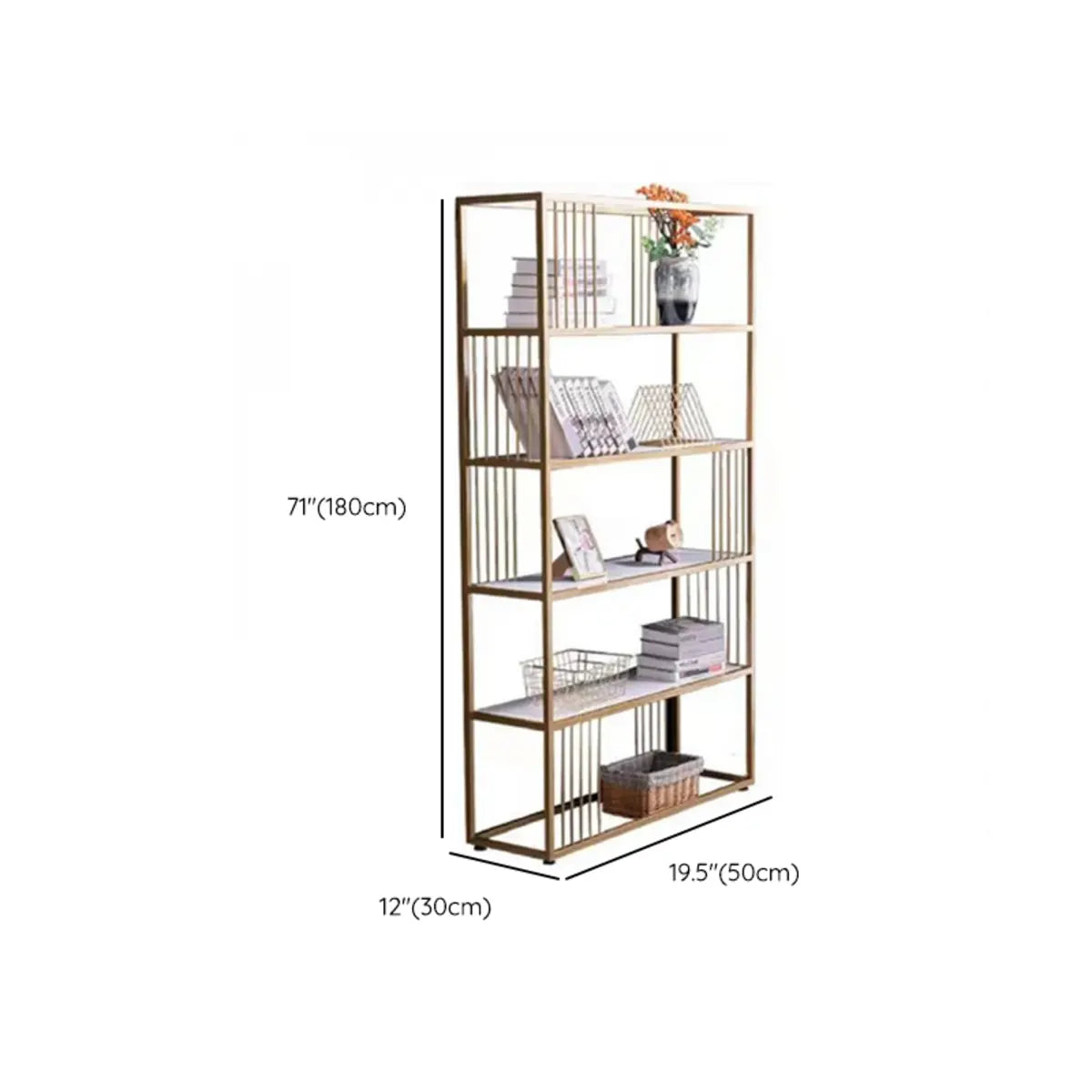 Simple Rectangle 5-Shelf Open Metal Display Bookcase Image - 15