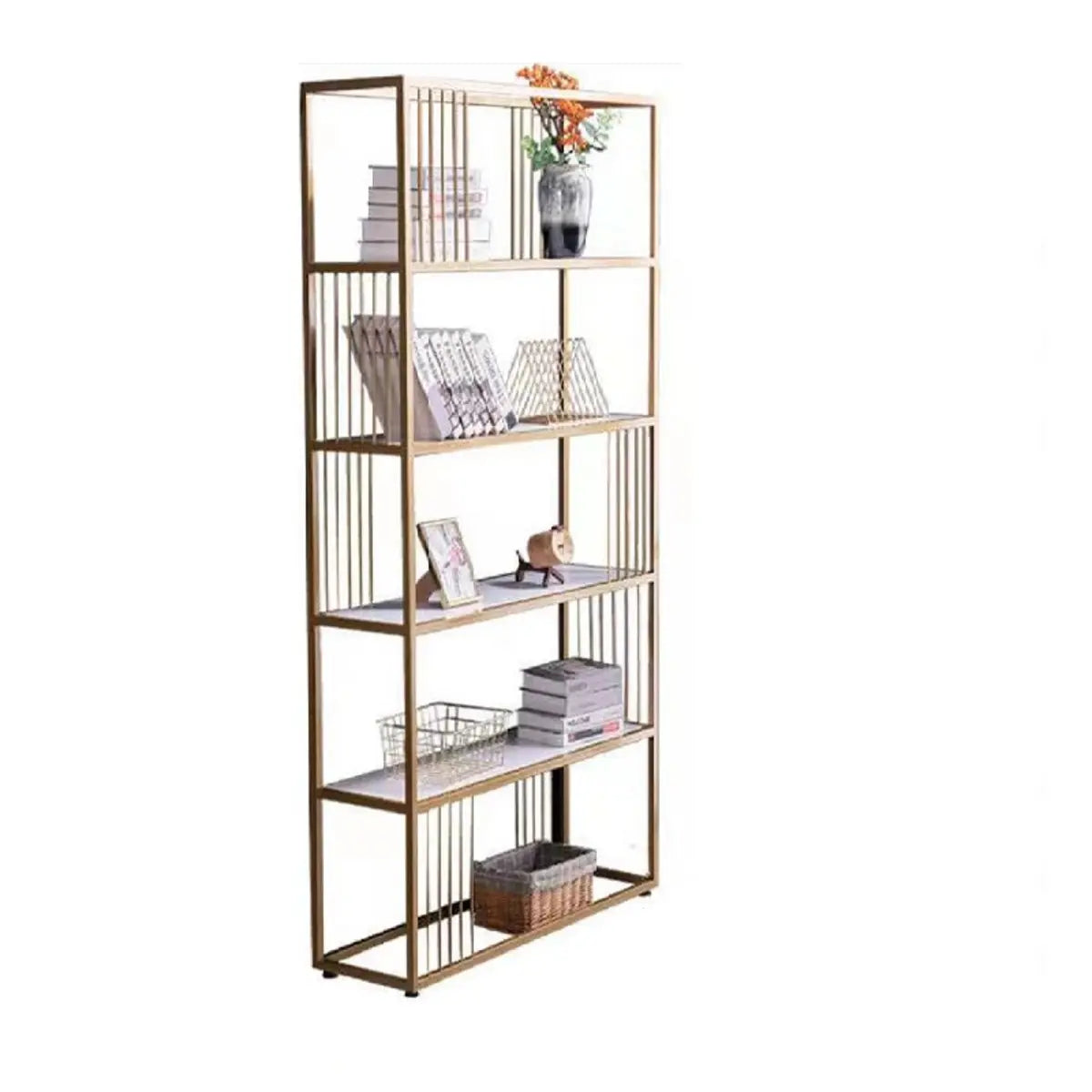 Simple Rectangle 5-Shelf Open Metal Display Bookcase Image - 2