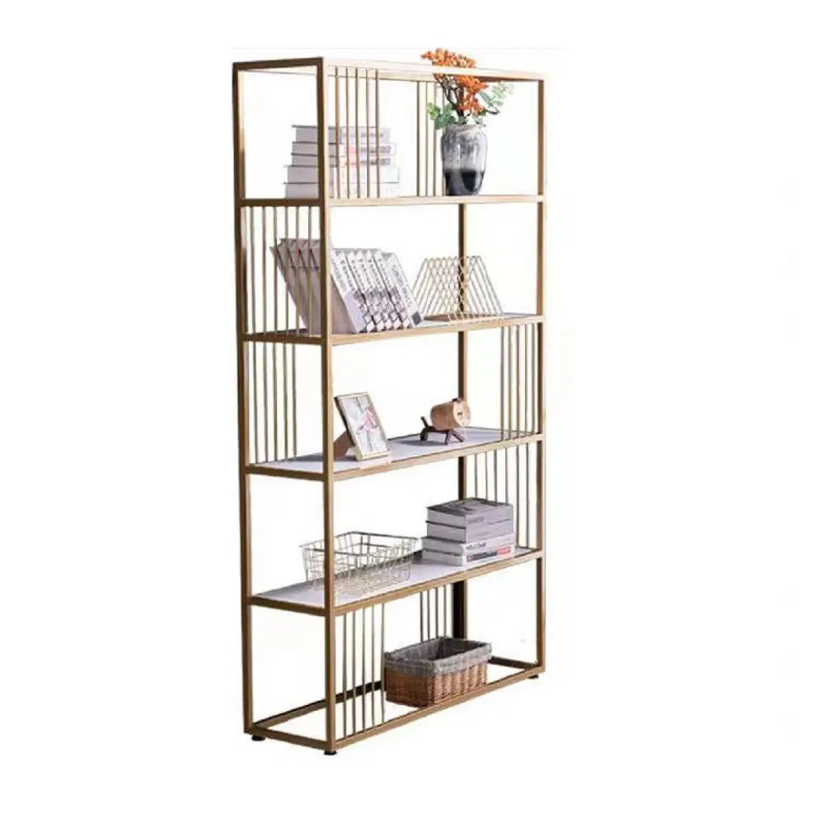Simple Rectangle 5-Shelf Open Metal Display Bookcase Image - 3