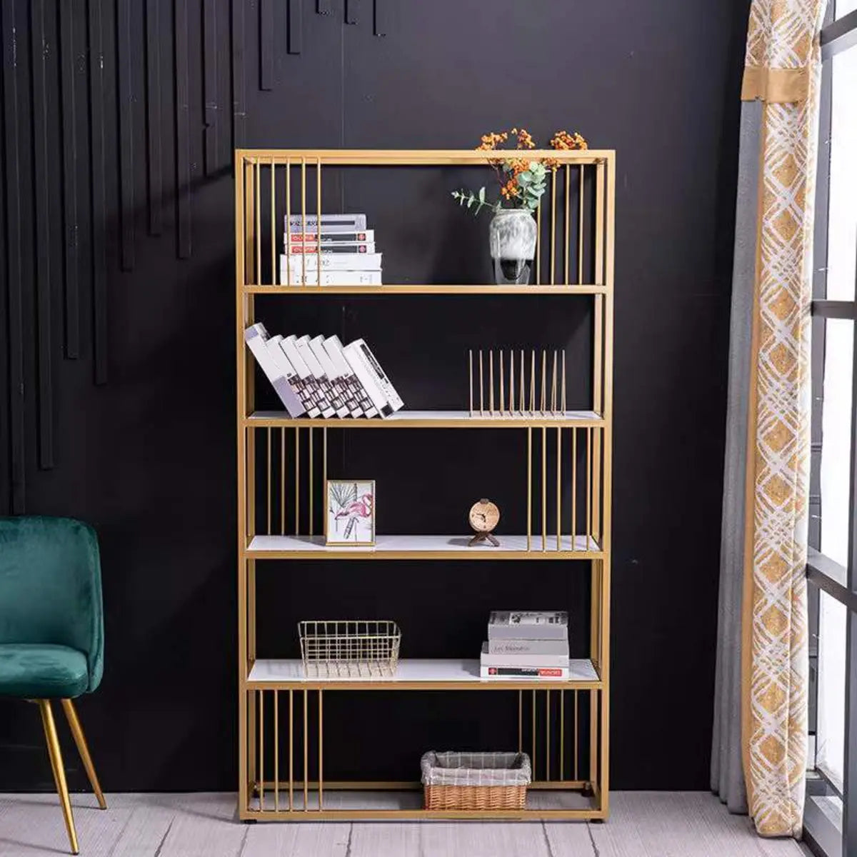 Simple Rectangle 5-Shelf Open Metal Display Bookcase Image - 4