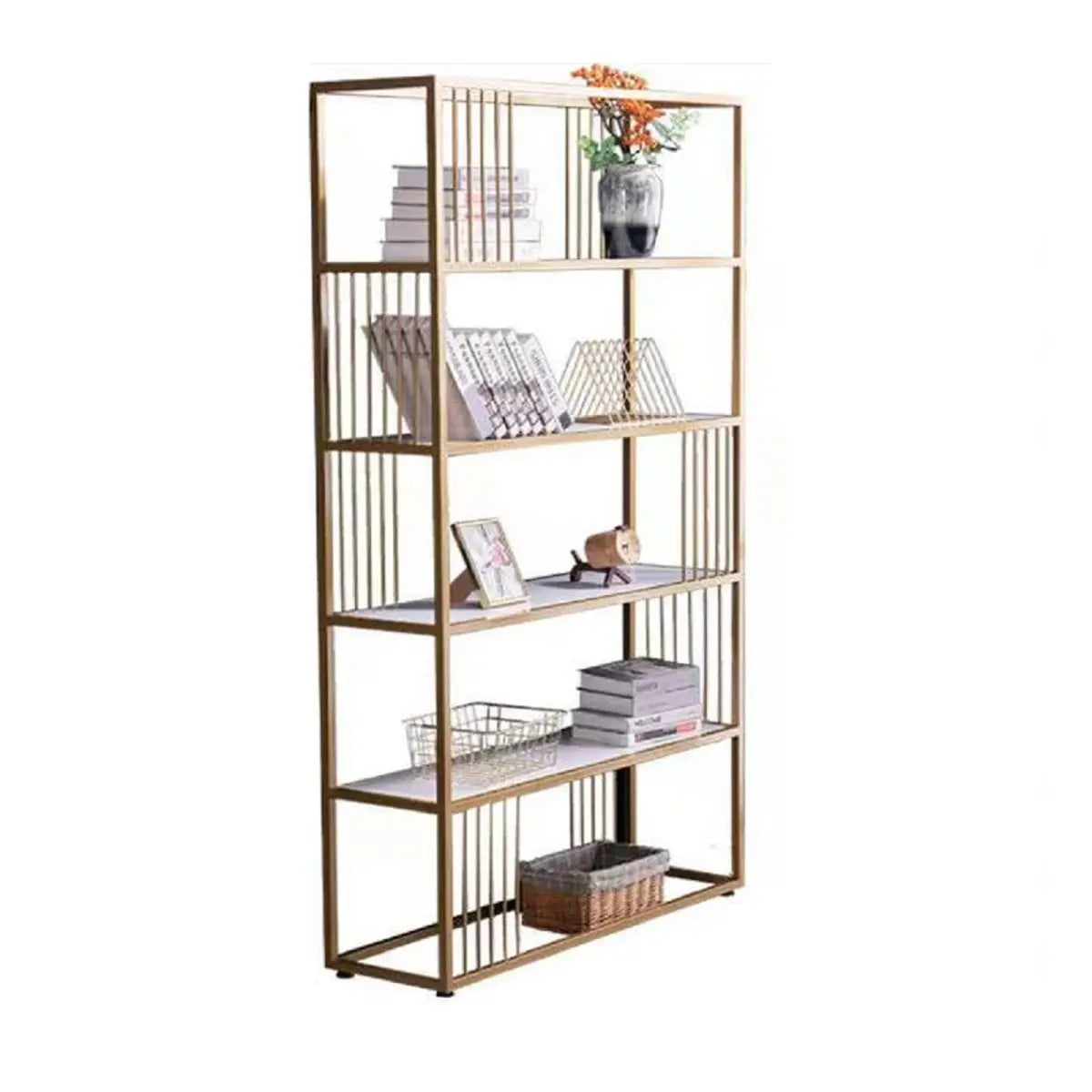 Simple Rectangle 5-Shelf Open Metal Display Bookcase Image - 5