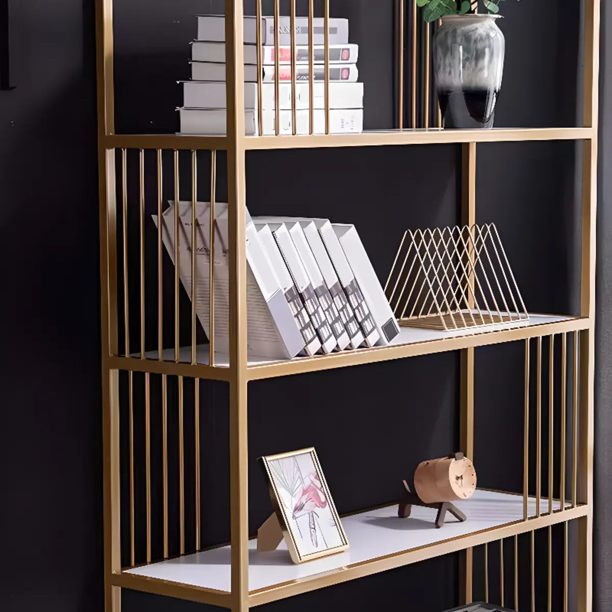 Simple Rectangle 5-Shelf Open Metal Display Bookcase Image - 9