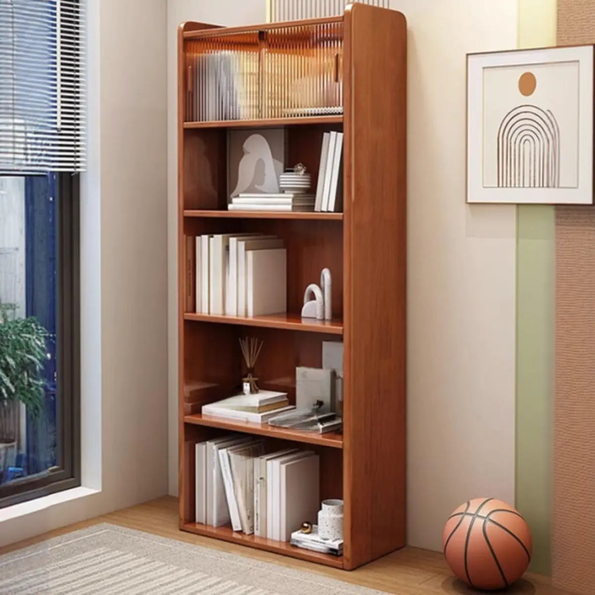 Simple Rectangle Closed Wood Vertical 5-Tiers Bookcase Image - 1