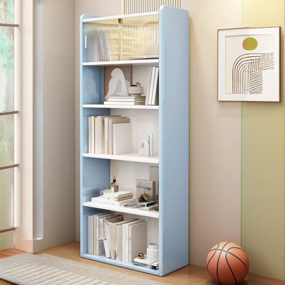 Simple Rectangle Closed Wood Vertical 5-Tiers Bookcase Image - 12