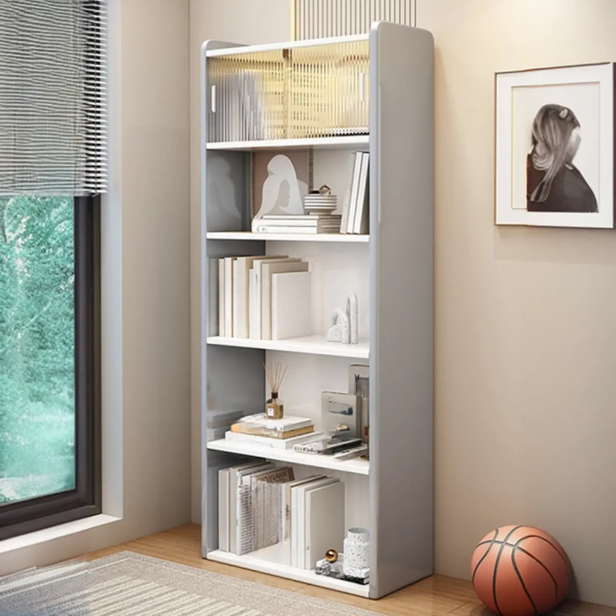 Simple Rectangle Closed Wood Vertical 5-Tiers Bookcase Image - 13