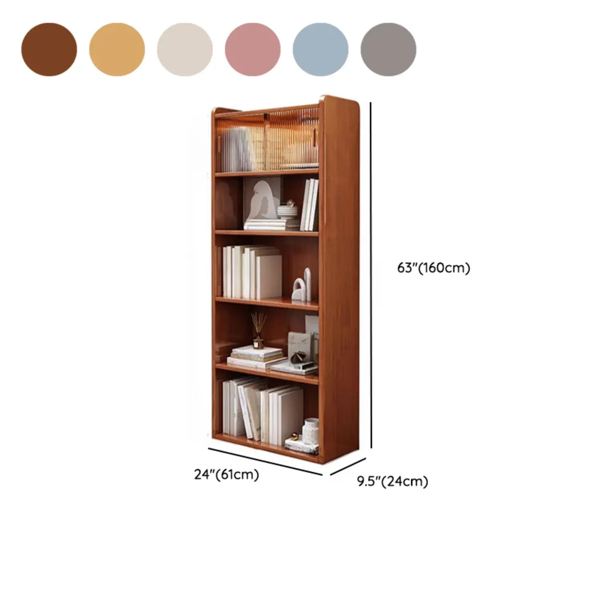Simple Rectangle Closed Wood Vertical 5-Tiers Bookcase