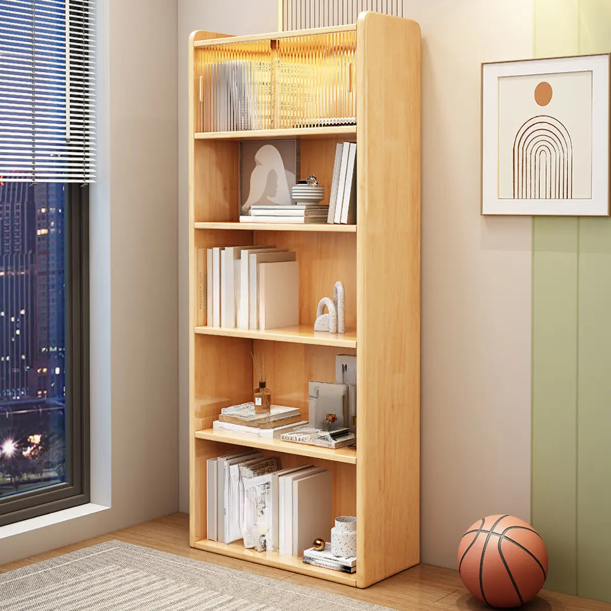 Simple Rectangle Closed Wood Vertical 5-Tiers Bookcase Image - 2