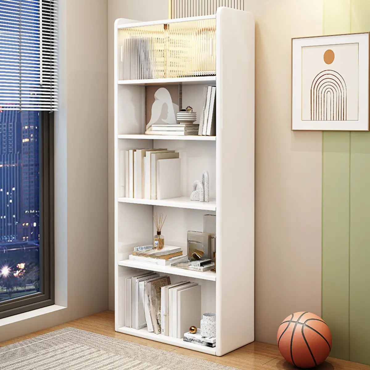 Simple Rectangle Closed Wood Vertical 5-Tiers Bookcase Image - 3