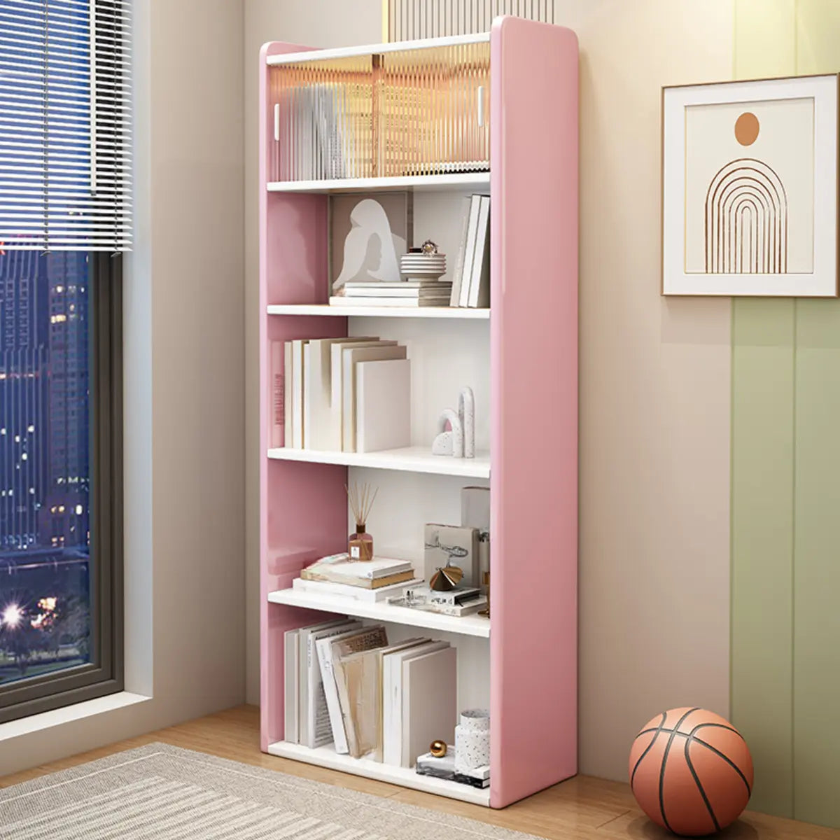 Simple Rectangle Closed Wood Vertical 5-Tiers Bookcase Image - 4