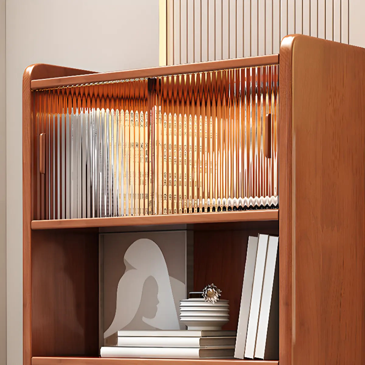 Simple Rectangle Closed Wood Vertical 5-Tiers Bookcase Image - 6