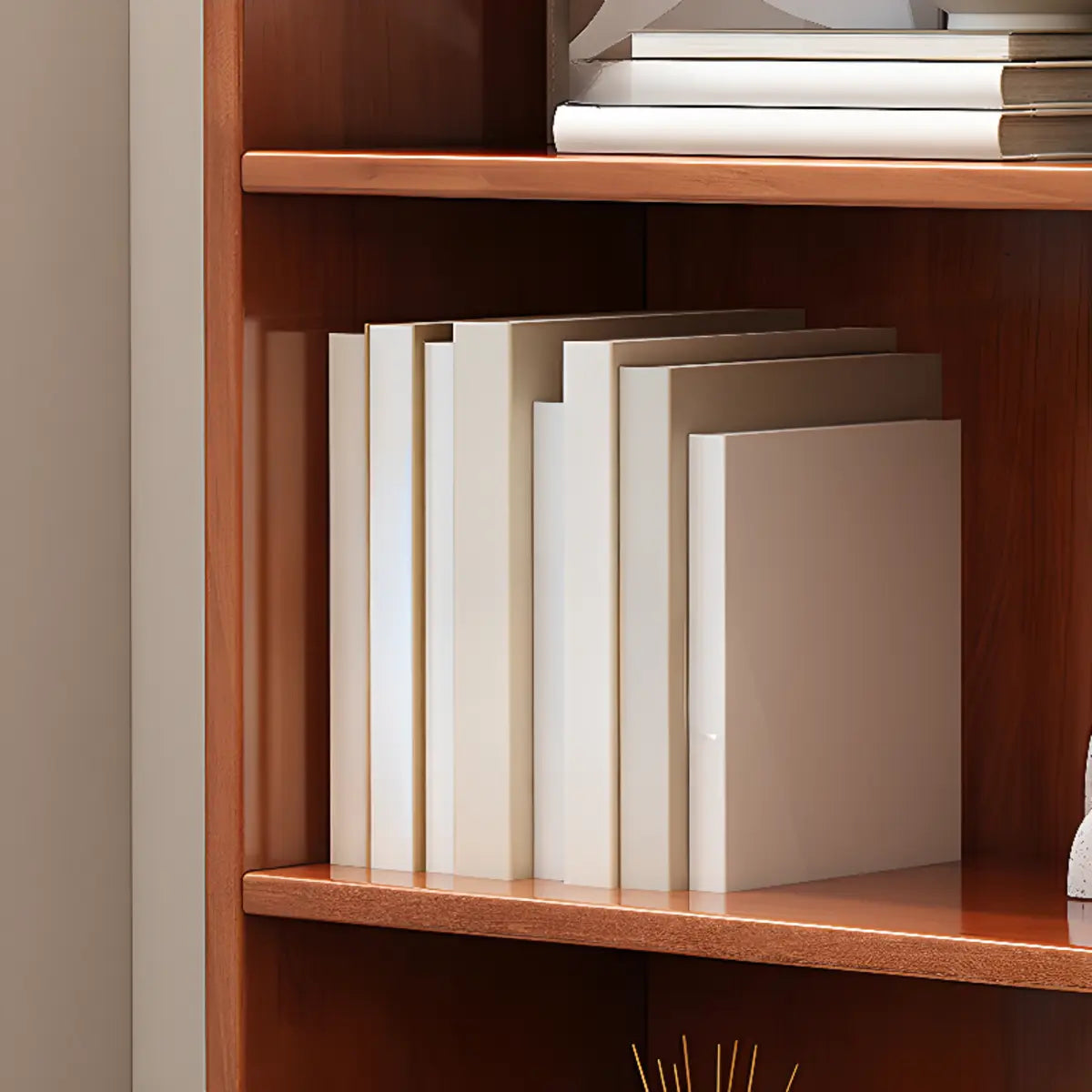 Simple Rectangle Closed Wood Vertical 5-Tiers Bookcase Image - 7