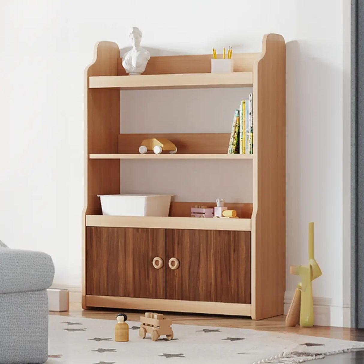 Simple Rectangle Open Back Wood Storage Bookshelves Image - 11