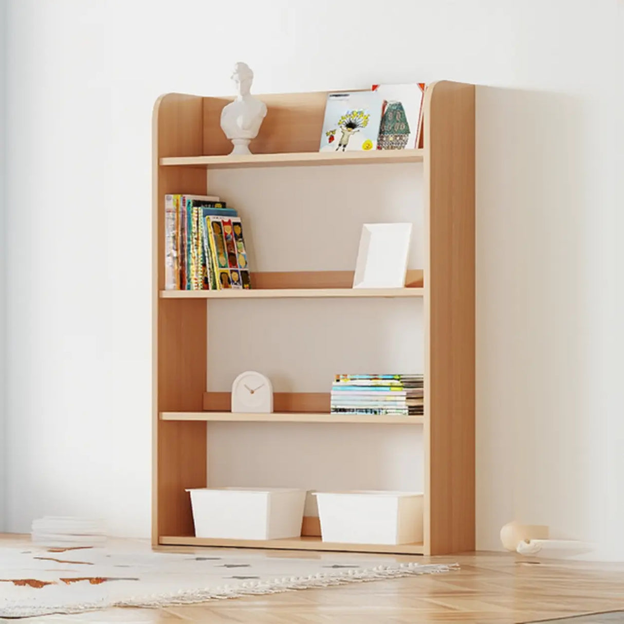 Simple Rectangle Open Back Wood Storage Bookshelves Image - 14
